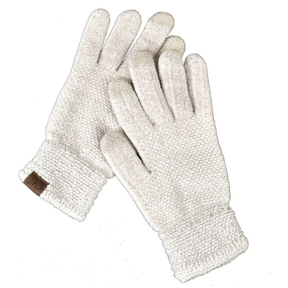 Women's Ivory Winter Warm Eco-friendly Knit Chenille Touchscreen Texting Gloves